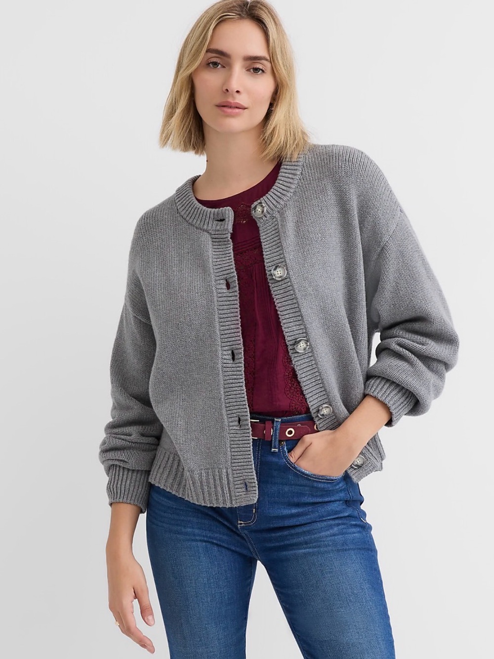 LOFT Oversized Chunky Cardigan Heather Grey Size LP